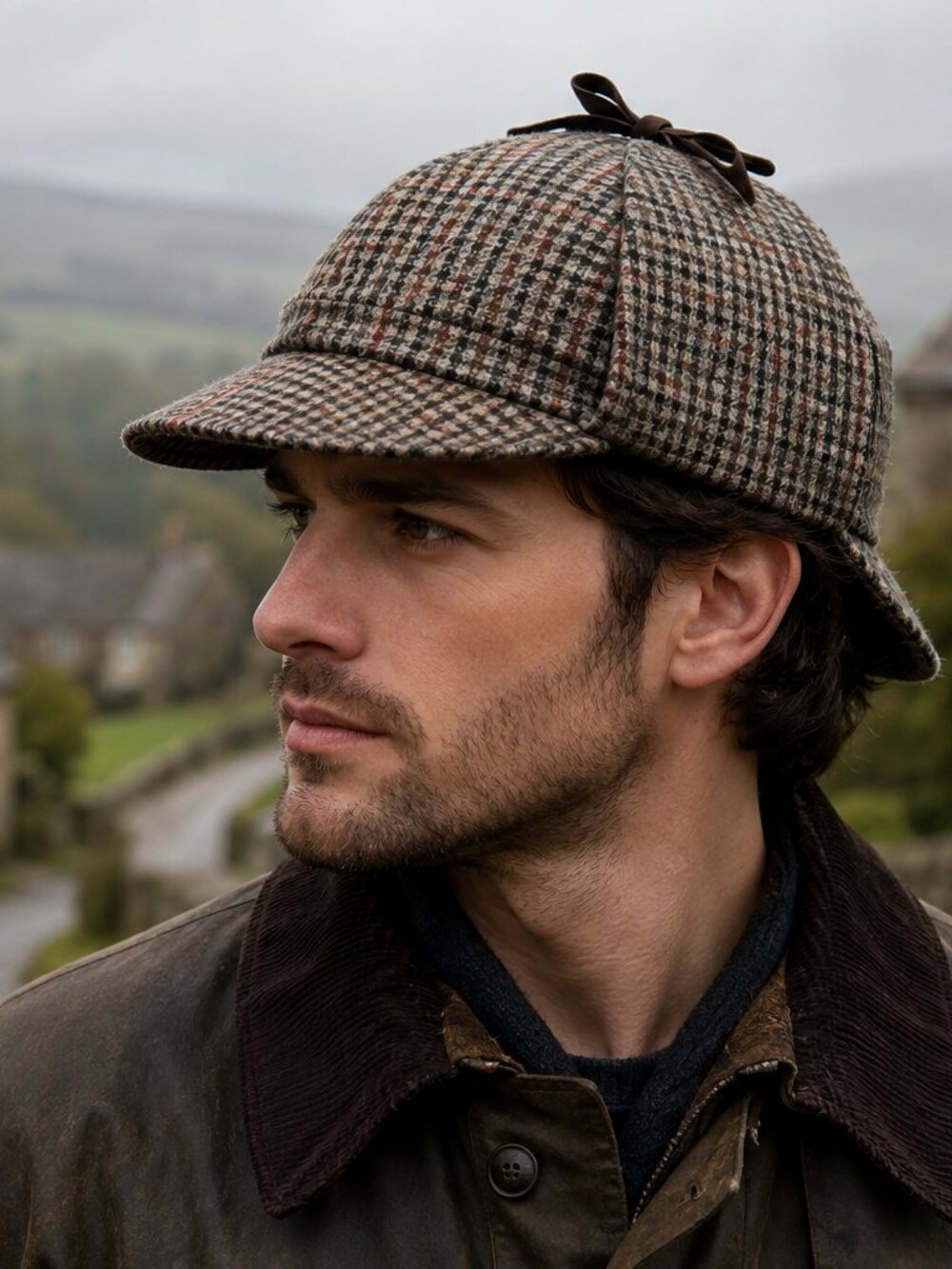 Vintage Glencroft 100% Wool Houndstooth Deerstalker Hat UK Made Classic L